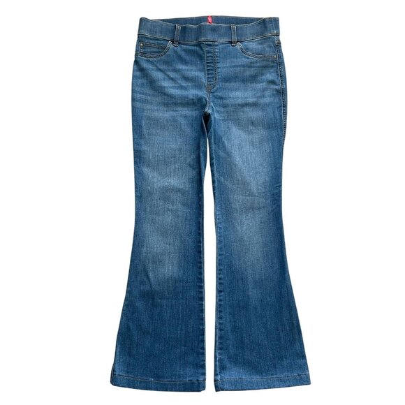 Spanx Jeans Womens Large Blue Bootcut Pull On Shaping Stretch Denim Flare Boho - Picture 1 of 13